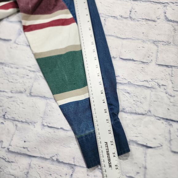 Wrangler Brushpopper Shirt MENS 16.5-34 Striped Western VINTAGE 90s X-Long Tails - Picture 5 of 11